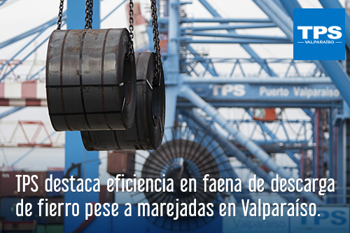 TPS destaca eficiencia en faena de descarga de fierro pese a marejadas en Valparaíso TPS destaca eficiencia en faena de descarga de fierro pese a marejadas en Valparaíso